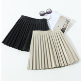 2018 SPRING summer new pleated leather skirt black leather pu pleated skirt waist skirt female A blackgirls tide under skirt