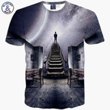 Mr.1991INC New Europe and American Men/boy T-shirt 3d fashion print A person watching meteor shower Space galaxy t shirt