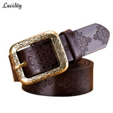 Lucidity Retro Belts Women Casual Embossing PU Leather Belt Ladies Fashion All-Match Pin Buckle Belt Female 110cm-115cm