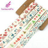 Lucia Crafts 5/8'' 15-16mm Christmas Cartoon Pattern Print Cotton Ribbons DIY Gift Packaging Handmade Accessories 040056129