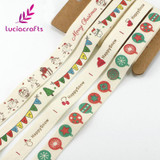 Lucia Crafts 5/8'' 15-16mm Christmas Cartoon Pattern Print Cotton Ribbons DIY Gift Packaging Handmade Accessories 040056129