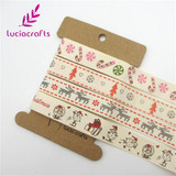 Lucia Crafts 5/8'' 15-16mm Christmas Cartoon Pattern Print Cotton Ribbons DIY Gift Packaging Handmade Accessories 040056129