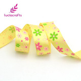 Lucia crafts 25mm Flower Printed Silk Satin Ribbons Rosette Bow Christmas/Party/Gift DIY Material Sewing Accessories 040007075