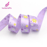 Lucia crafts 25mm Flower Printed Silk Satin Ribbons Rosette Bow Christmas/Party/Gift DIY Material Sewing Accessories 040007075
