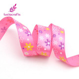 Lucia crafts 25mm Flower Printed Silk Satin Ribbons Rosette Bow Christmas/Party/Gift DIY Material Sewing Accessories 040007075