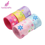 Lucia crafts 25mm Flower Printed Silk Satin Ribbons Rosette Bow Christmas/Party/Gift DIY Material Sewing Accessories 040007075