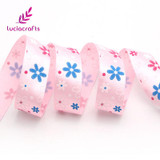 Lucia crafts 25mm Flower Printed Silk Satin Ribbons Rosette Bow Christmas/Party/Gift DIY Material Sewing Accessories 040007075