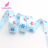 Lucia crafts 25mm Flower Printed Silk Satin Ribbons Rosette Bow Christmas/Party/Gift DIY Material Sewing Accessories 040007075
