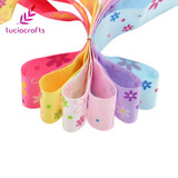 Lucia crafts 25mm Flower Printed Silk Satin Ribbons Rosette Bow Christmas/Party/Gift DIY Material Sewing Accessories 040007075