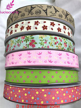 Lucia crafts 1''25mm Polyester Grosgrain Ribbon printed hairbows accessory 6y/lot 040054080