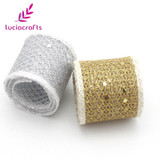 Lucia Craft 40mm 4y/lot Silver Gold Glitter Mesh Organza Ribbon For Packing Wedding Cake Gift Decoration DIY Craft 040014004013