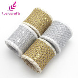 Lucia Craft 40mm 4y/lot Silver Gold Glitter Mesh Organza Ribbon For Packing Wedding Cake Gift Decoration DIY Craft 040014004013