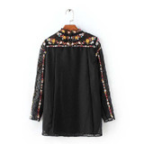 LQ82  autumn women stand collar gorgeous  tiny floral embroidery black dot  shirt blouse ladies elegant pullover blouses tops