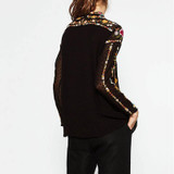 LQ82  autumn women stand collar gorgeous  tiny floral embroidery black dot  shirt blouse ladies elegant pullover blouses tops