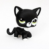 lps toy #2249 black standing short hair cat animal pet shop kitty white flower eyes