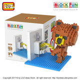 LOZ Figures Brown Bear WC Pee Urinate Box Diamond Block Toys Builds Cartoon Fun Small Bricks Cube DIY Animal Anime Figurine 9430