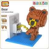 LOZ Figures Brown Bear WC Pee Urinate Box Diamond Block Toys Builds Cartoon Fun Small Bricks Cube DIY Animal Anime Figurine 9430