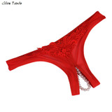 Low Rise Woman Panties Open Lace Crotch Thong Mesh Pearl Massage Lady Sexy Temptation Panties Ondergoed Dames #1024