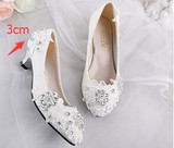 Low high heels bridal wedding shoes white rhinestones lace wedding pumps shoe for spring summer bridesmaid shoes XNA 242