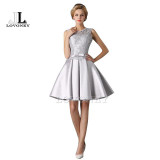 LOVONEY T401 Short Prom Dresses 2017 Real Photos A-Line O-Neck Satin Prom Dress Gown Formal Dresses Robe De Soiree