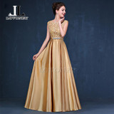 LOVONEY S306 Sexy Open Back Floor-Length Long Prom Dresses 2017 Vestido de Festa Golden Formal Evening Party Dresses Prom Gown