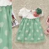 Baby Girls Polka Dot Short Sleeve Lace Dress Baby Summer Beach Dress 0-24M