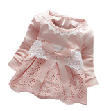 Baby Girls Lace Flower Dresses Sweet Crochet Long Sleeve Bow knot Summer Floral Cotton Hollow out Dress little vestido infantil