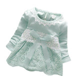 Baby Girls Lace Flower Dresses Sweet Crochet Long Sleeve Bow knot Summer Floral Cotton Hollow out Dress little vestido infantil