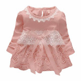 Baby Girls Lace Flower Dresses Sweet Crochet Long Sleeve Bow knot Summer Floral Cotton Hollow out Dress little vestido infantil