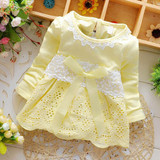 Baby Girls Lace Flower Dresses Sweet Crochet Long Sleeve Bow knot Summer Floral Cotton Hollow out Dress little vestido infantil