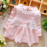 Baby Girls Lace Flower Dresses Sweet Crochet Long Sleeve Bow knot Summer Floral Cotton Hollow out Dress little vestido infantil