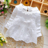Baby Girls Lace Flower Dresses Sweet Crochet Long Sleeve Bow knot Summer Floral Cotton Hollow out Dress little vestido infantil