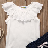 Baby Girls Lace Top T-shirt Denim Pants Bottoms Clothes 2PCS Newborn Toddler Baby Girl Clothing Set Outfits