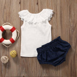Baby Girls Lace Top T-shirt Denim Pants Bottoms Clothes 2PCS Newborn Toddler Baby Girl Clothing Set Outfits