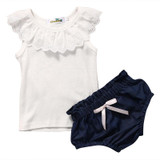 Baby Girls Lace Top T-shirt Denim Pants Bottoms Clothes 2PCS Newborn Toddler Baby Girl Clothing Set Outfits