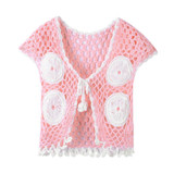 Baby Girls Knitted Vest Handmade Crochet Knitted Vest Girl Sleeveless Flower Pearl Cardigan Vests Waistcoat Clothes