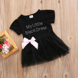 Baby Girls Kids Infant Newborn Summer Short Sleeve Letter BOW Lace Mini Dress Pageant Party Tutu Ball Gown Tulle Princess Dress
