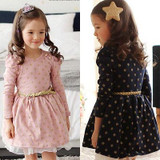 Baby Princess Girls Lace Polka Dot Long Sleeve Party Gown Formal Dress With Belt