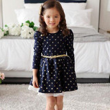 Baby Princess Girls Lace Polka Dot Long Sleeve Party Gown Formal Dress With Belt