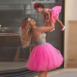 Baby Pink Rhinestones Cocktail Dresses Sexy Sweetheart Tulle Short Crystal Tulle Homecoming Dresses robe de cocktail