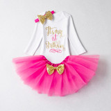 Baby One Year Birthday Dress Full Romper Headband Roupa Infantil Bebes 1st Birthday Outfit Toddler Girl Party Clothing Dress