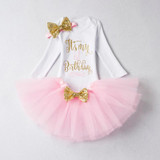 Baby One Year Birthday Dress Full Romper Headband Roupa Infantil Bebes 1st Birthday Outfit Toddler Girl Party Clothing Dress