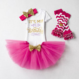 Baby One Year Birthday Dress Full Romper Headband Roupa Infantil Bebes 1st Birthday Outfit Toddler Girl Party Clothing Dress