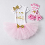Baby One Year Birthday Dress Full Romper Headband Roupa Infantil Bebes 1st Birthday Outfit Toddler Girl Party Clothing Dress