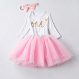 Baby One Year Birthday Dress Full Romper Headband Roupa Infantil Bebes 1st Birthday Outfit Toddler Girl Party Clothing Dress