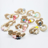 Baby Nursing Bracelets Wooden Teether Crochet Chew Beads Teething Wood Rattles Toys Teether Montessori Bracelets