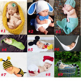 Baby Newborn Photography Props Costume Toddler Animal Beanie with Diaper Cover Cocoon Handmade Knitted Hat 0-12M SG041