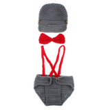 Baby Newborn Photography Props Costume Hand Crochet Knit Infant Beanie Hat with Cape Animal Design Wing Batman Policeman SG040