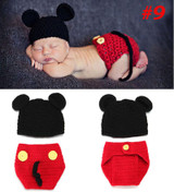 Baby Newborn Photography Props Costume Hand Crochet Knit Infant Beanie Hat with Cape Animal Design Wing Batman Policeman SG040