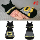 Baby Newborn Photography Props Costume Hand Crochet Knit Infant Beanie Hat with Cape Animal Design Wing Batman Policeman SG040